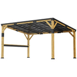 The 10x14 Lean-To Gazebo by NatureScape Living showcases a light wood structure with a dark metal hardtop roof and a side bar shelf.