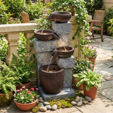 4-Tier Waterfall Fountain with LED Lights - Serene Outdoor Decor