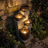 4-Tier Waterfall Fountain with LED Lights - Serene Outdoor Decor