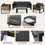NatureScape Living 4-piece dark grey aluminum patio set features removable cushions, water-resistant fabric, and adjustable feet.