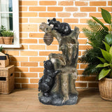 Bear Water Fountain - 3-Tier Outdoor Resin Fountain with LED Lights