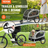 VEVOR's black/gray 2-in-1 pet stroller and dog bike trailer (88 lbs capacity) with dogs, shown as both a stroller and bike trailer.