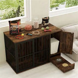 Dog Crate End Table - Coffee 2-in-1 Furniture with Pull-Out Feeder
