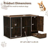 Dog Crate End Table - Coffee 2-in-1 Furniture with Pull-Out Feeder