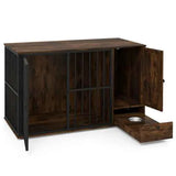 Dog Crate End Table - Coffee 2-in-1 Furniture with Pull-Out Feeder