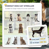 Pawhut Dog Cat Stroller graphic showing various dogs and cats, with a diagram indicating pet limits: body length <23.6" and weight <66 lbs.