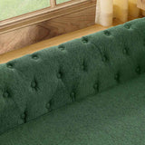 A dark green, tufted Elegant Rectangular Elevated Dog Bed with textured fabric rests by a bright window.