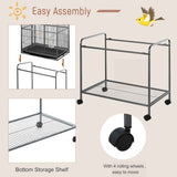 Enhance Your Bird's Life with the 30" Rolling Bird Cage Feeder - Complete with Stand, Storage, and Perches