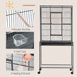 Enhance Your Bird's Life with the 30" Rolling Bird Cage Feeder - Complete with Stand, Storage, and Perches