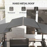 NatureScape Living Outdoor Grill Gazebo with a dark grey hard metal roof, waterproof, UV protected, and releasing smoke/heat.
