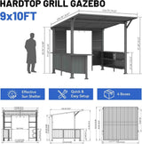 Galvanized Steel Hardtop Gazebo - 9x10FT Outdoor BBQ Canopy