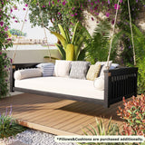 Black TOPMAx Minimalist Twin Size Garden Swing Bed with white cushion, on a deck amid lush plants; pillows & cushions sold separately.