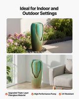 Glazed Jar Fountain - Outdoor 1-Tier Water Feature, 30.71 In Green