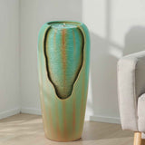 Glazed Jar Fountain - Outdoor 1-Tier Water Feature, 30.71 In Green
