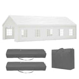 A white NatureScape Living Heavy Duty Party Tent with a peaked roof, multiple windows, and three dark grey carrying bags.