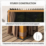 NatureScape Living's Louvered Top Pergola details sturdy construction with an aluminum frame and stable posts secured by expansion screws.