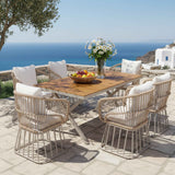 Outdoor Dining Set - 7-Piece Rectangular Teak Wood Table & Chairs