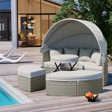 Outdoor Sofa Retractable Canopy | TOPMAX Round Rattan Daybed Set