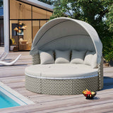 Outdoor Sofa Retractable Canopy | TOPMAX Round Rattan Daybed Set