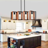 Pergola Pendant Lights - 4-Light Rustic Wood & Black Metal Chandelier