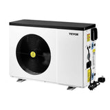 A white Vevor Electric Pool Heat Pump with a black top and large front fan grille, providing 22,250 BTU heating.
