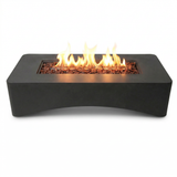 A dark gray 56" modern rectangular gas fire pit table from NatureScape Living, featuring flames over lava rocks.