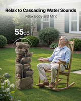 Rock Waterfall Fountain - 7-Tier Cascading Outdoor Water Feature