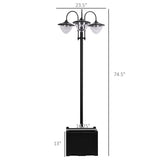 NatureScape Living's black 74.5" 3-head solar lamp post with a square planter base, perfect for outdoor entertaining.