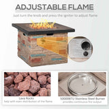 Faux stone outdoor propane gas fire pit with adjustable flame, lava rocks, and a 50000BTU stainless steel burner.