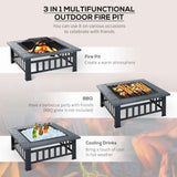 NatureScape Living's 3-in-1 34" Square Wood Burning Fire Pit shown as a fire pit, BBQ, and ice cooler for drinks.