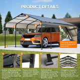 NatureScape Living's grey Steel Carport Canopy with a heavy-duty, triangle-reinforced frame, protects an orange car.