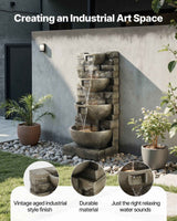Tiered Water Fountain - 4-Tier Outdoor Water Fountain in Block Stack Style