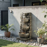 Tiered Water Fountain - 4-Tier Outdoor Water Fountain in Block Stack Style