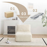 Beige corduroy Pet Modern Memory Foam Chaise Lounge Sofa in a living room, highlighting its '3 Steps to Sofa' transformation.