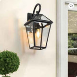 Wall Lantern Light - 21inch Modern Black Metal & Clear Glass Sconce (2 Pack)
