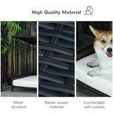 NatureScape Living's Wicker Dog House with metal structure, dark rattan material, and soft cushion for a happy Corgi.