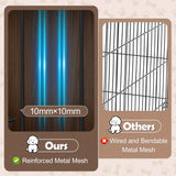 A comparison shows NatureScape Living's Wooden Dog Kennel's reinforced 10mm metal mesh versus bendable wired mesh from others.