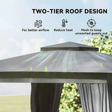 NatureScape Living's 10x10 Patio Pergola features a dark gray two-tier roof for better airflow, reduced heat, and mesh.