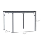 A NatureScape Living 10x10 Retractable Pergola with a grey aluminum frame and retractable fabric canopy.