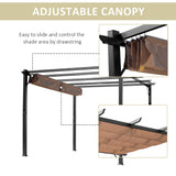 This 10x13 Canopy Pergola features a black frame and a brown fabric sunshade that adjusts easily by drawstring.