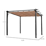 A 10x13 Canopy Pergola from NatureScape Living featuring a dark metal frame and an adjustable brown fabric sunshade.
