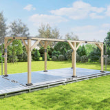 NatureScape Living 10x20 Lean-To Gazebo, an elegant wooden pergola with a dark steel roof on an outdoor deck.