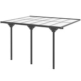 A 12x10 NatureScape Living polycarbonate pergola with a dark gray metal frame and a translucent panel roof, offering stylish outdoor shelter.