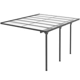 NatureScape Living's 12x10 Polycarbonate Pergola features a dark gray frame and translucent, ridged roof panels.