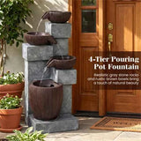 4-Tier Waterfall Fountain with LED Lights - Serene Outdoor Decor