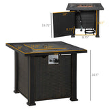 NatureScape Living's 30-inch dark brown wicker-look square propane gas fire pit table with a dark top and open tank compartment.