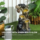 Bear Water Fountain - 3-Tier Outdoor Resin Fountain with LED Lights