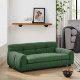 A green tufted Comfy Large Dog Sofa Bed with backrest and armrests, perfect for small and medium pets, in a modern living room.