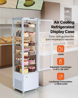 A white NatureScape Living Commercial Display Case, filled with many cakes and an open glass door, highlights its "Air Cooling" and 2~8°C range.