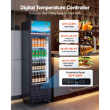 Here's alt text for the image, focusing on natural, descriptive language, within the character limit: NatureScape Living's Commercial Display Refrigerator features a glass door showcasing beverages with a digital temperature controller set to 33°F for ideal chilling.